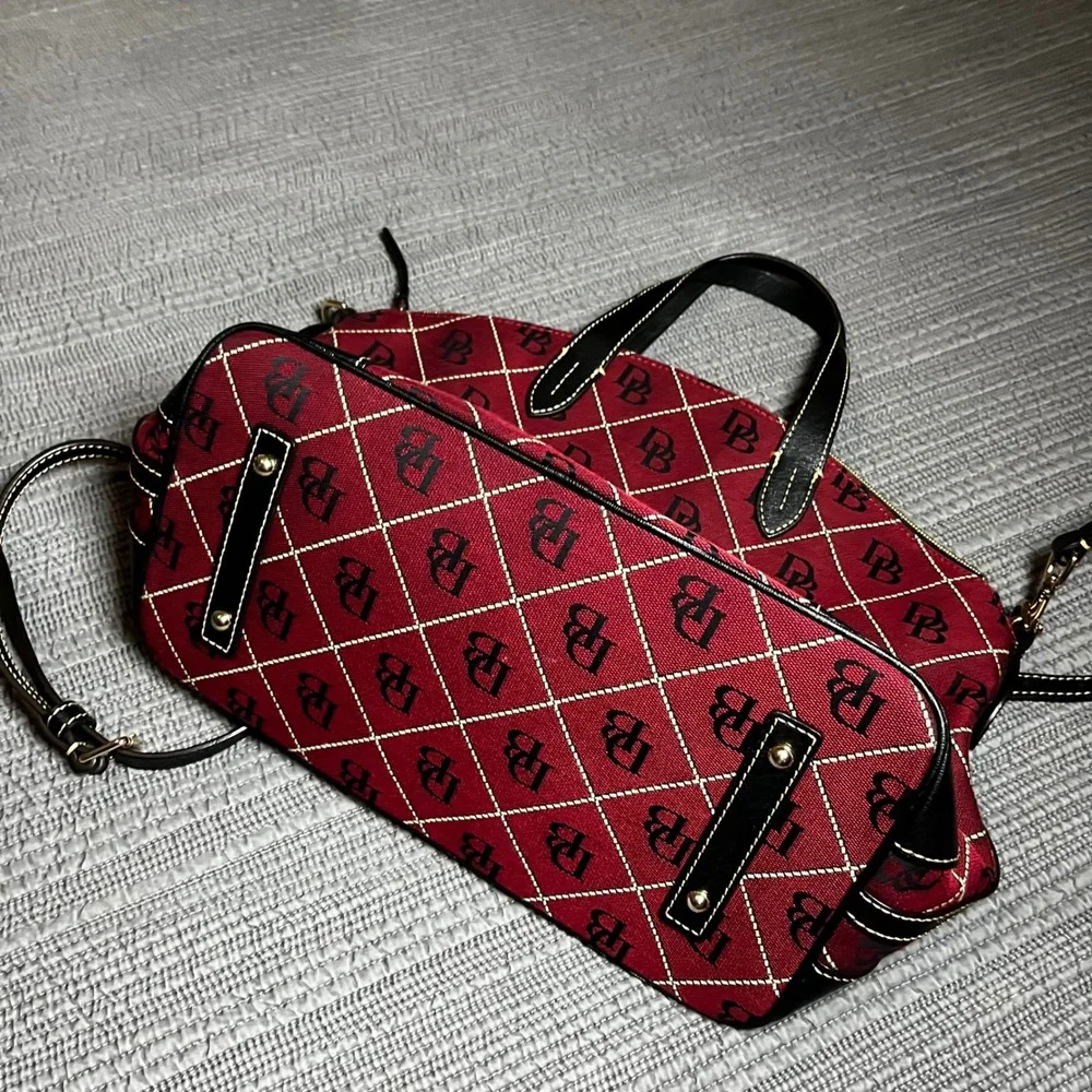 Dooney & Bourke Signature Monogram Satchel & Wallet Set Burgundy Black Crossbody